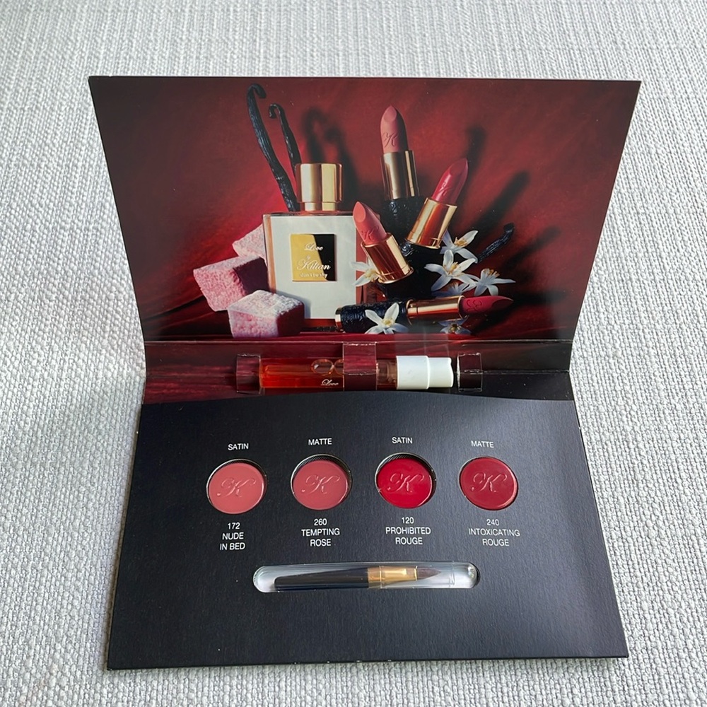 Kilian love, don’t be shy fragrance + Le Rouge Scented Lip Color sample card